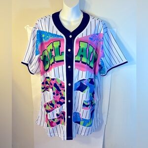 Bel Air graffiti art button up baseball jersey size XXL